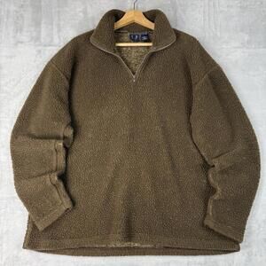 Vintage GAP Sherpa Fleece Pullover Brown Quarter Zip Men Size L Skater Relaxed